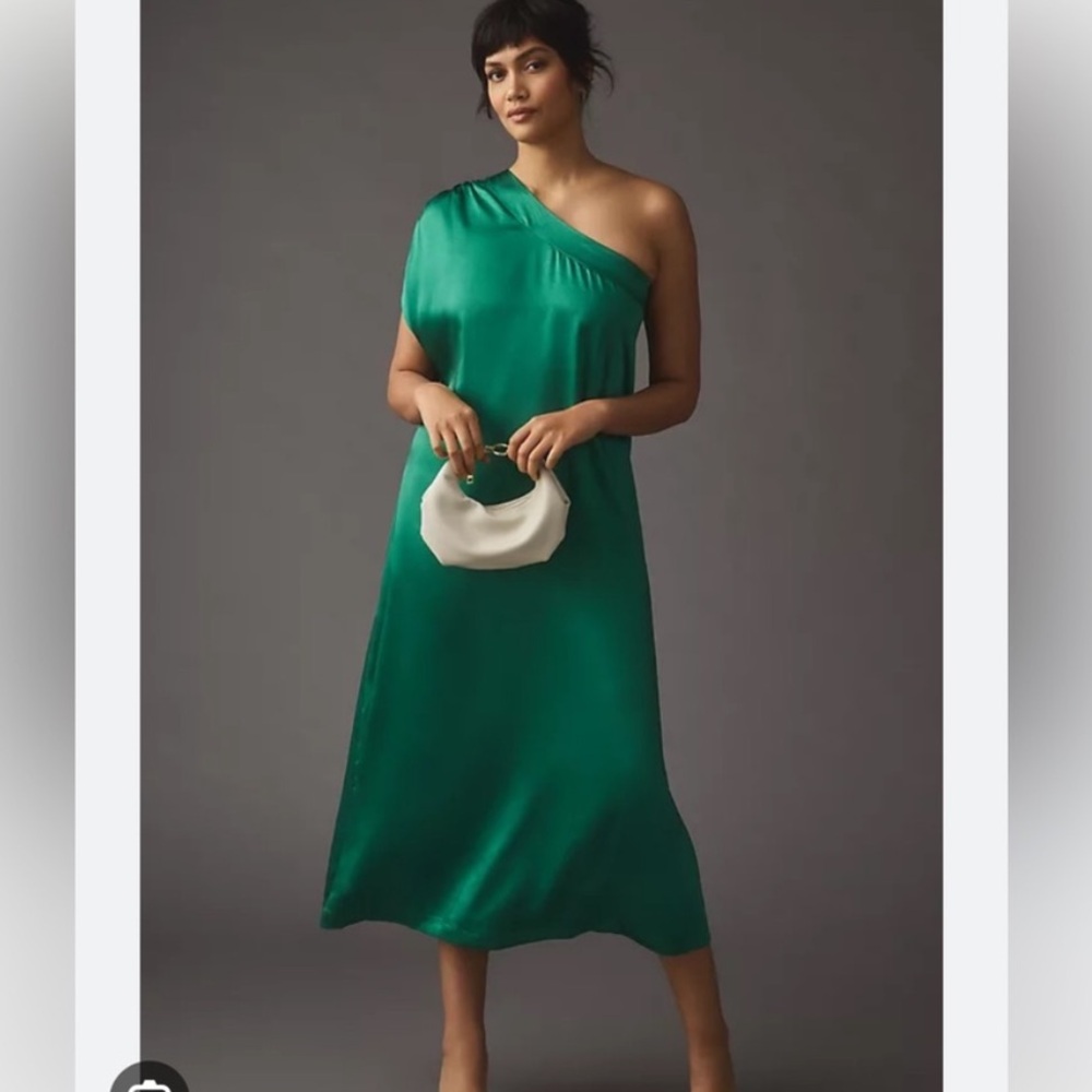 NWT Porridge by Anthropologie Green One-Shoulder Cocktail Dress sz M
